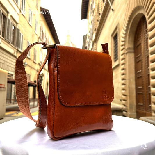 Italian Handmade Leather Crossbody Bags for Men Made In Italy from Florence || Handmade leather bag