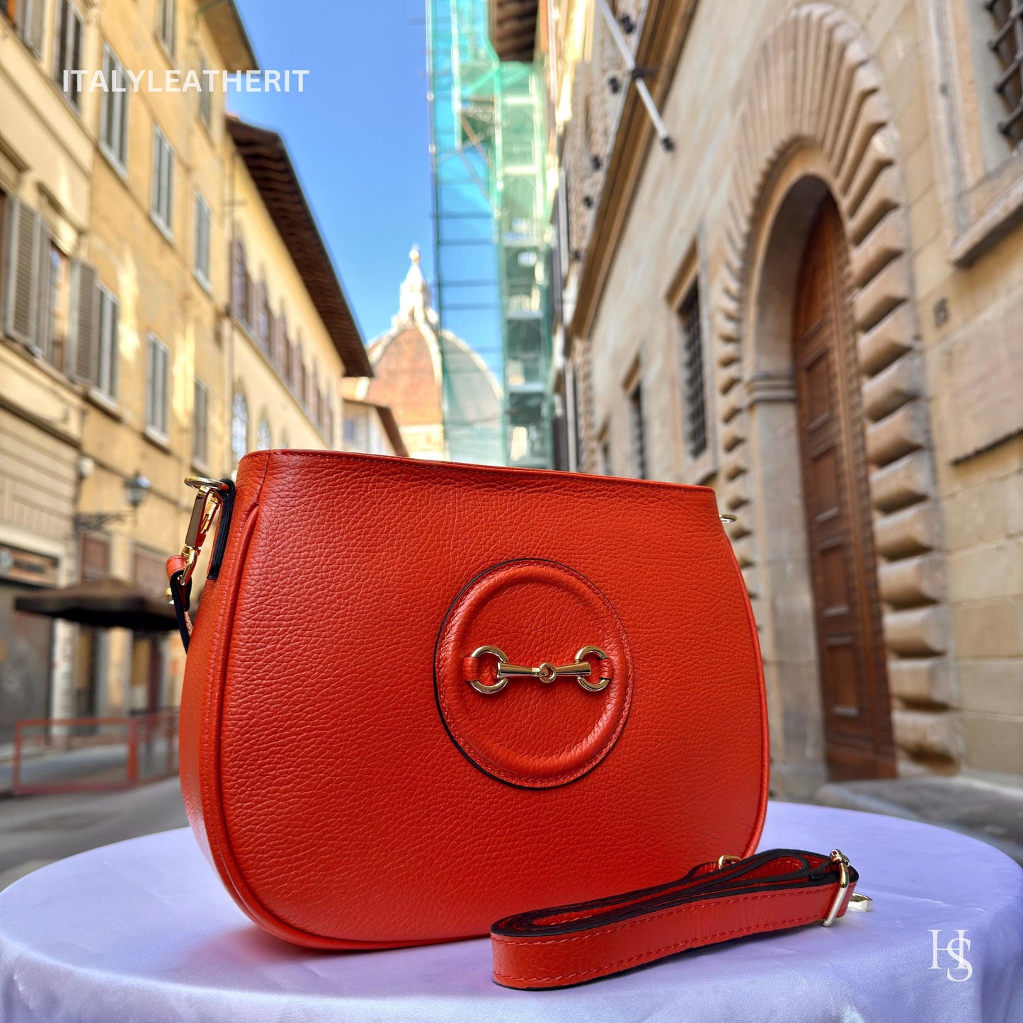 Italian Handmade Leather Bags For Women l l Elegant Leather Tote From Florence, Made in Italy, Orange leather Tote