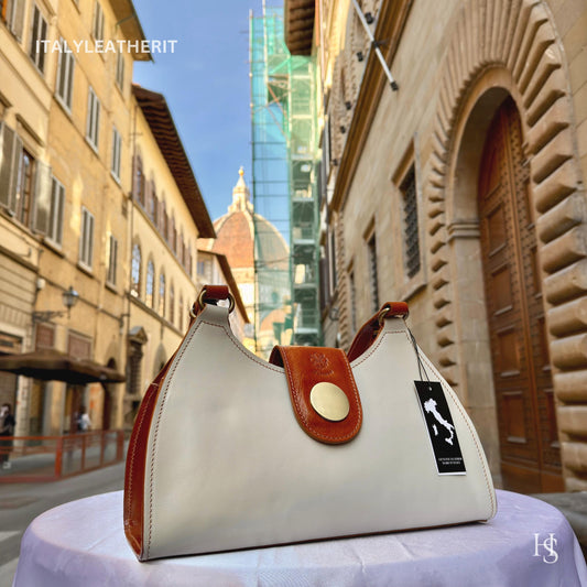 Italian Handmade Leather Bags For Woman l l Elegant Leather Tote From Florence, Brown shoulder bag