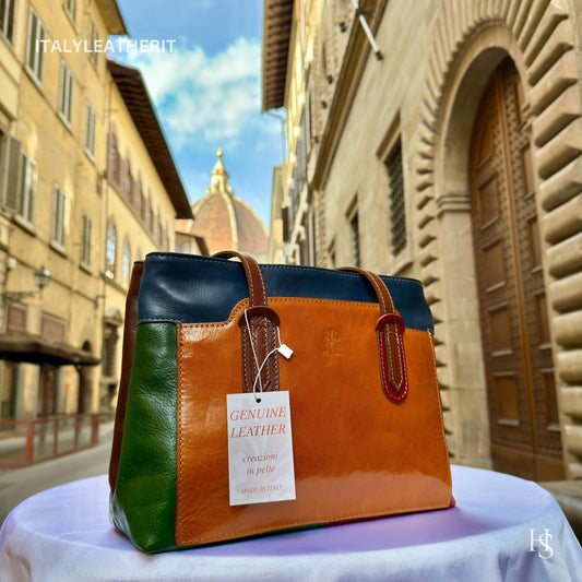 Italian Handmade Leather Bags For Women | Elegant Full Grain Leather Multicolor Tote From Florence
