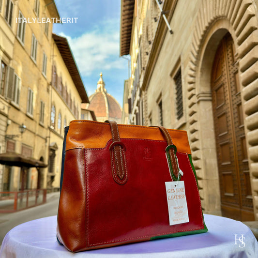 Italian Handmade Leather Bags For Women | Elegant Full Grain Leather Multicolor Tote From Florence