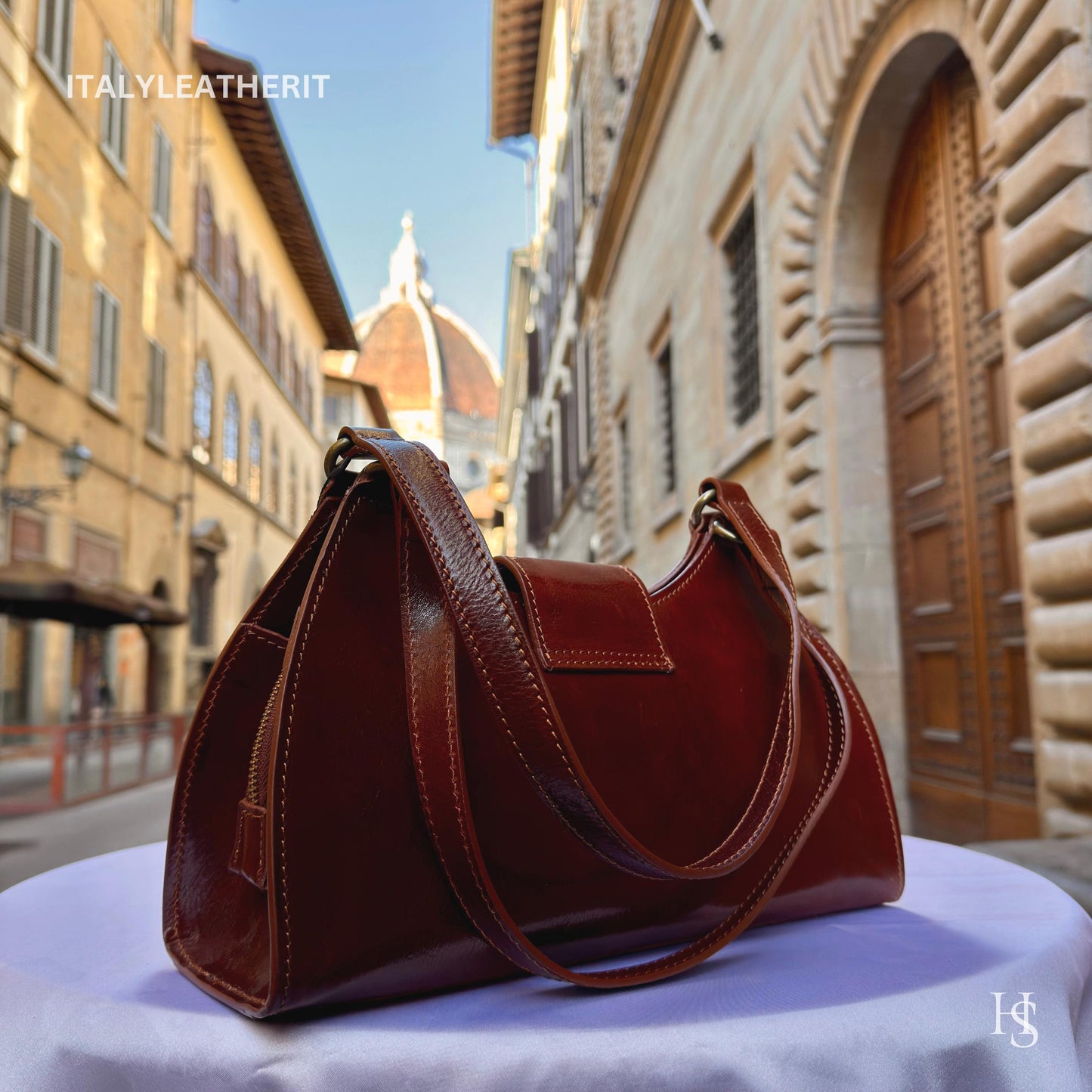 Italian Handmade Leather Bags For Woman l l Elegant Leather Tote From Florence, Brown shoulder bag