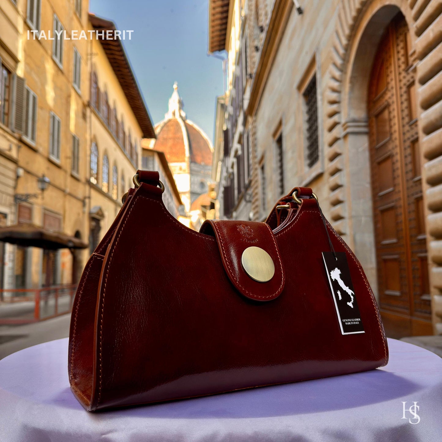 Italian Handmade Leather Bags For Woman l l Elegant Leather Tote From Florence, Brown shoulder bag