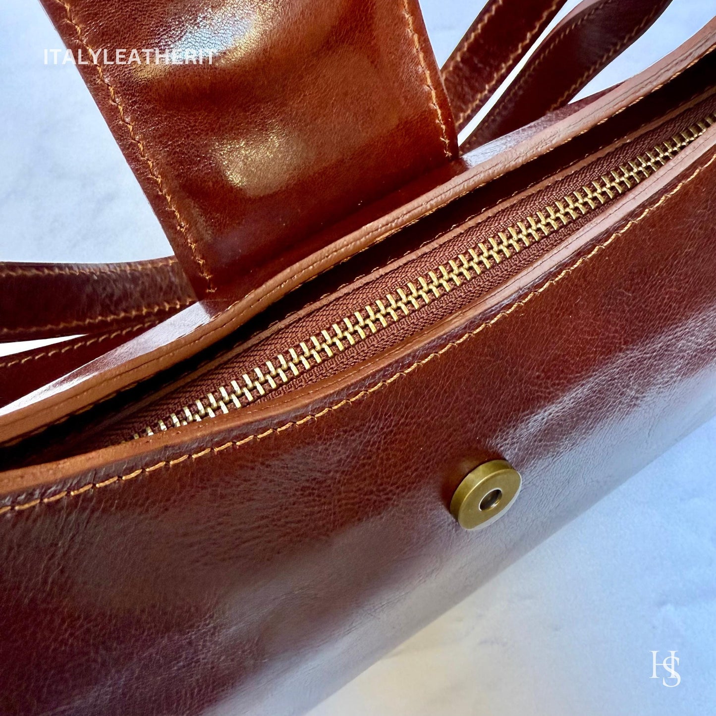 Italian Handmade Leather Bags For Woman l l Elegant Leather Tote From Florence, Brown shoulder bag