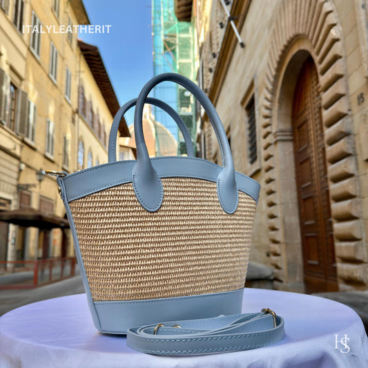 Italian Handmade Leather Bags for Women | Elegant Tote & Purse from Florence, Straw and Leather bag