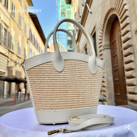Italian Handmade Leather Bags for Women | Elegant Tote & Purse from Florence, Straw and Leather bag