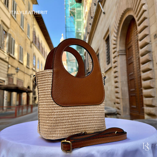Italian Handmade Leather Bags for Women | Elegant Tote & Purse from Florence, Straw and Leather bag