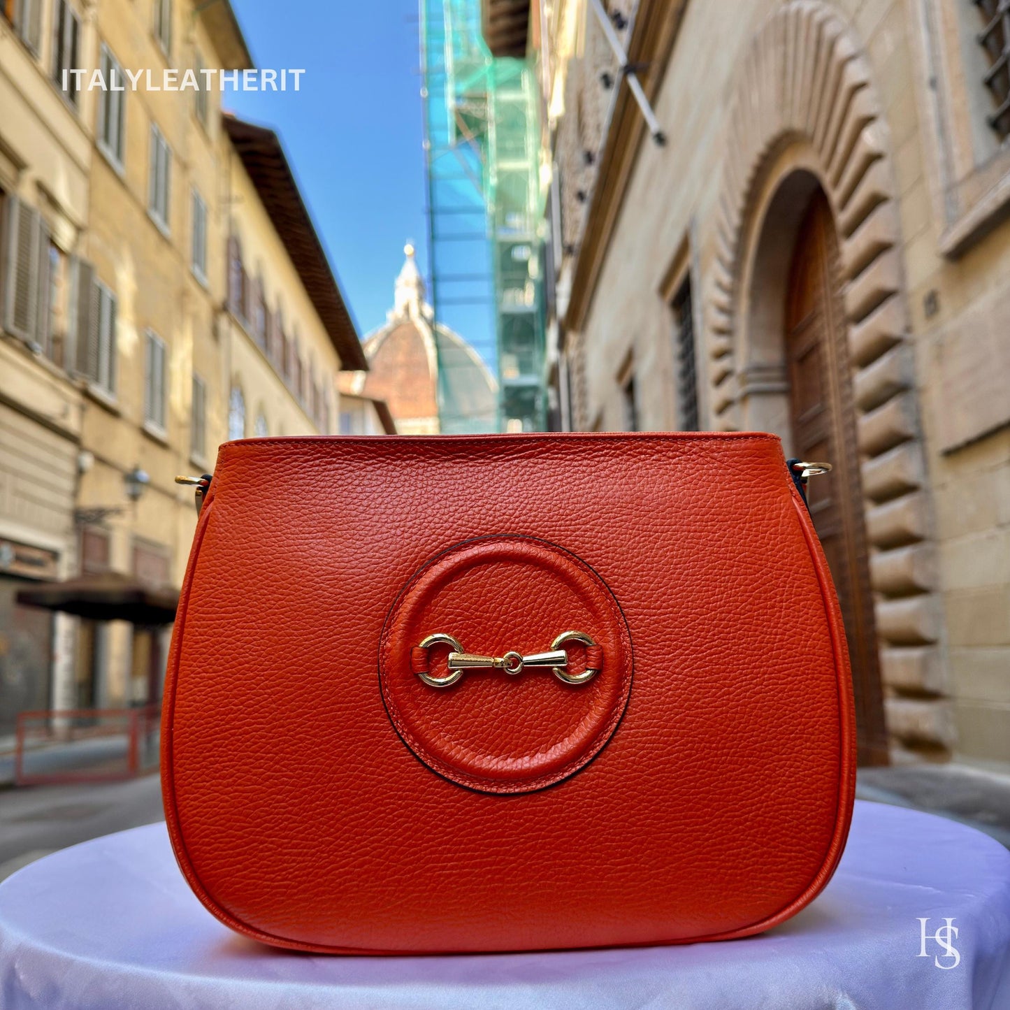 Italian Handmade Leather Bags For Women l l Elegant Leather Tote From Florence, Made in Italy, Orange leather Tote