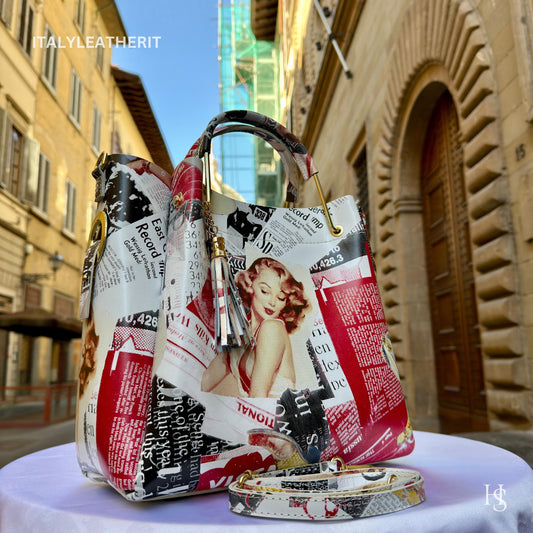 Italian Handmade Leather Bags For Women l l Elegant Leather Tote From Florence, Italy, Pop Art Bag