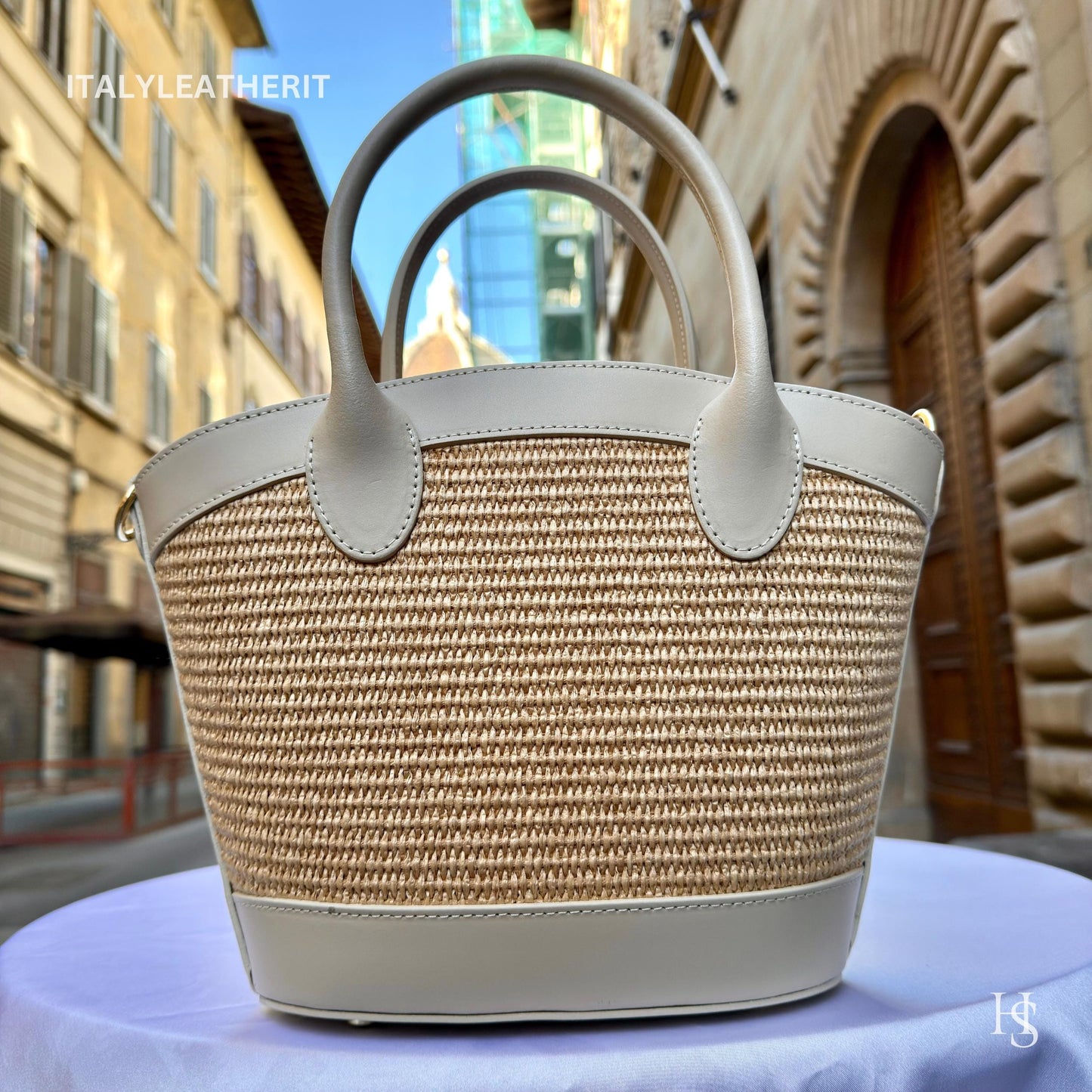 Italian Handmade Leather Bags for Women | Elegant Tote & Purse from Florence, Straw and Leather bag