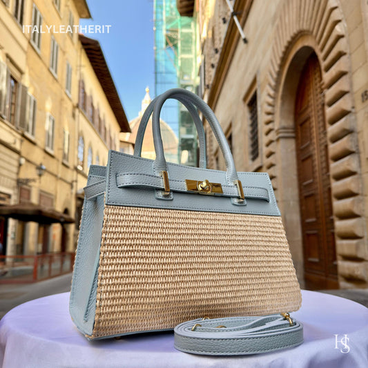 Italian Handmade Leather Bags for Women | Elegant Tote & Purse from Florence, Straw and Leather bag