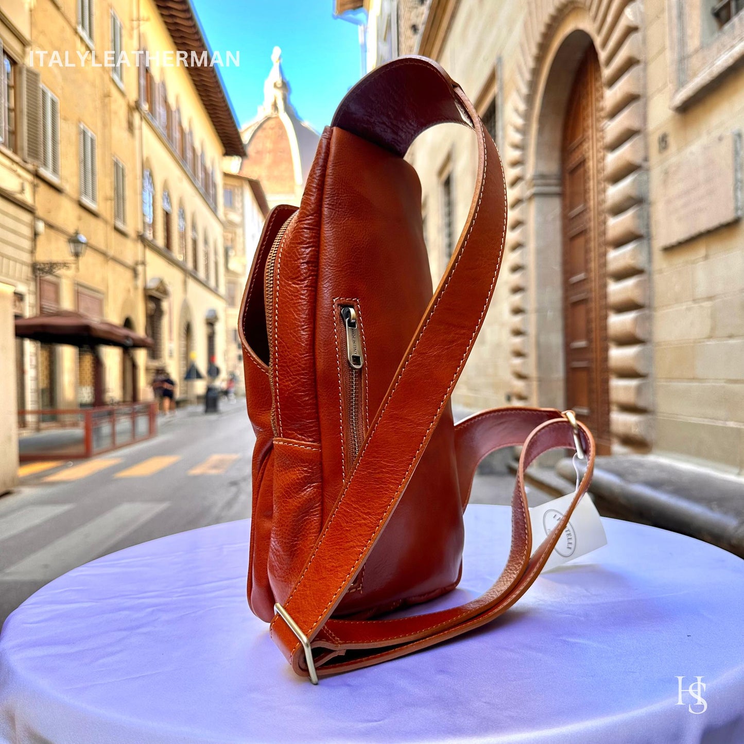 Italian Handmade Leather Sling Bag  Unisex Design, Made in Italy - Italy Leather Shop