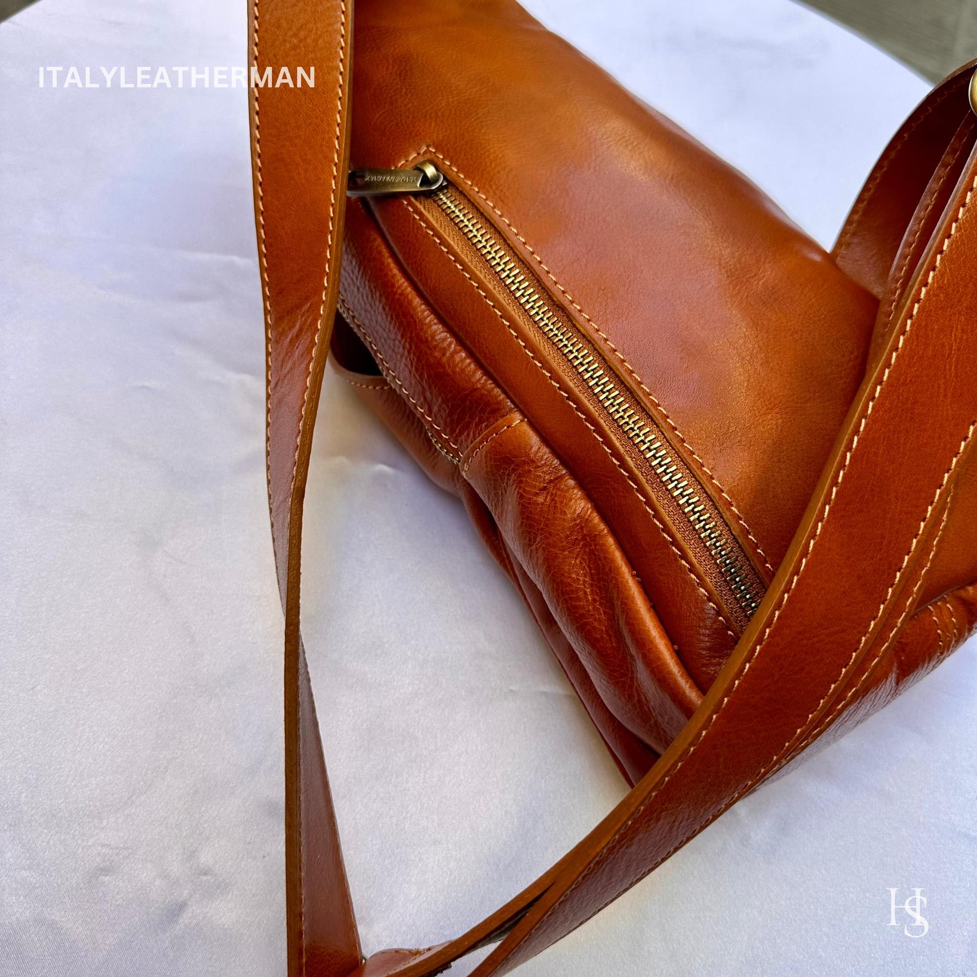Italian Handmade Leather Sling Bag  Unisex Design, Made in Italy - Italy Leather Shop