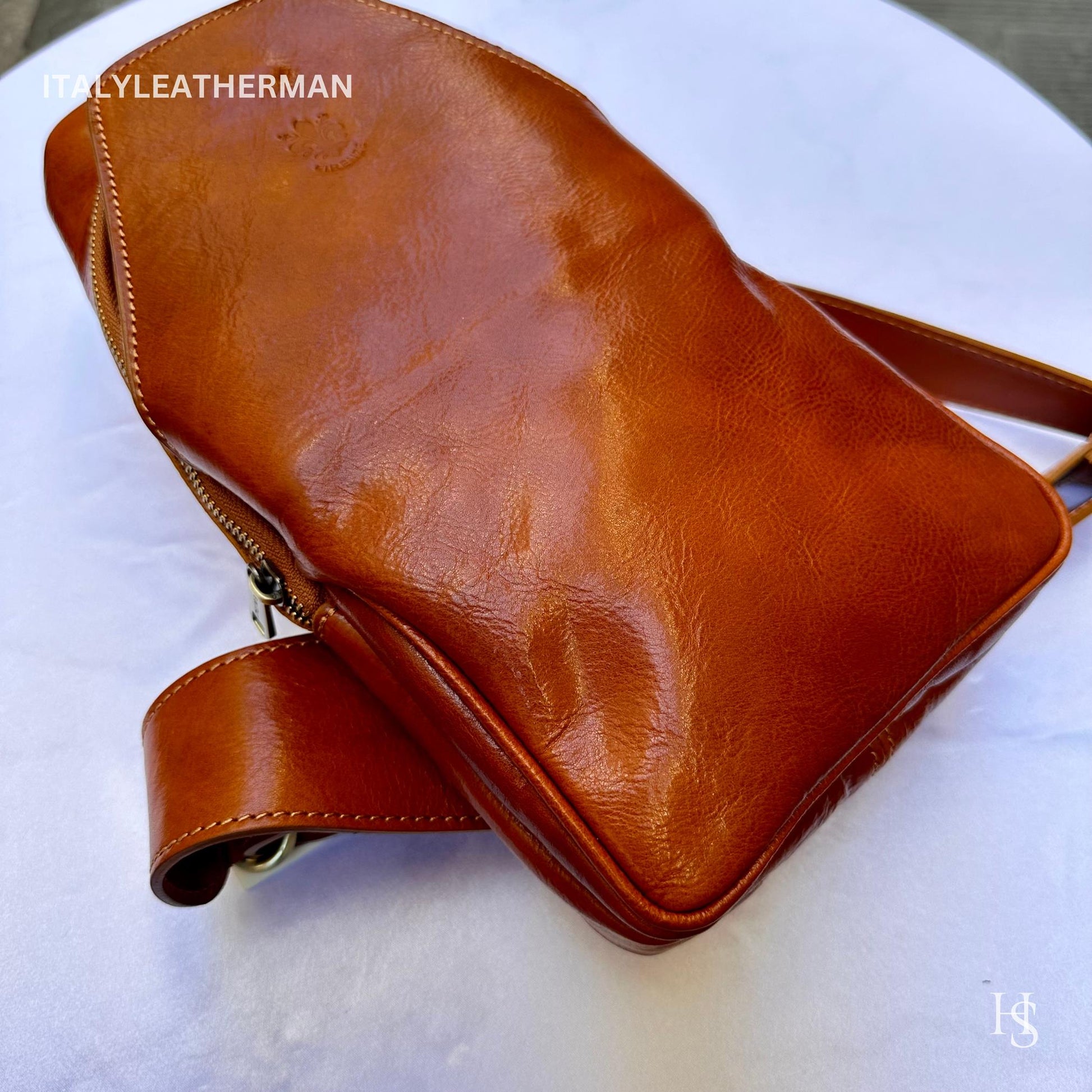 Italian Handmade Leather Sling Bag  Unisex Design, Made in Italy - Italy Leather Shop