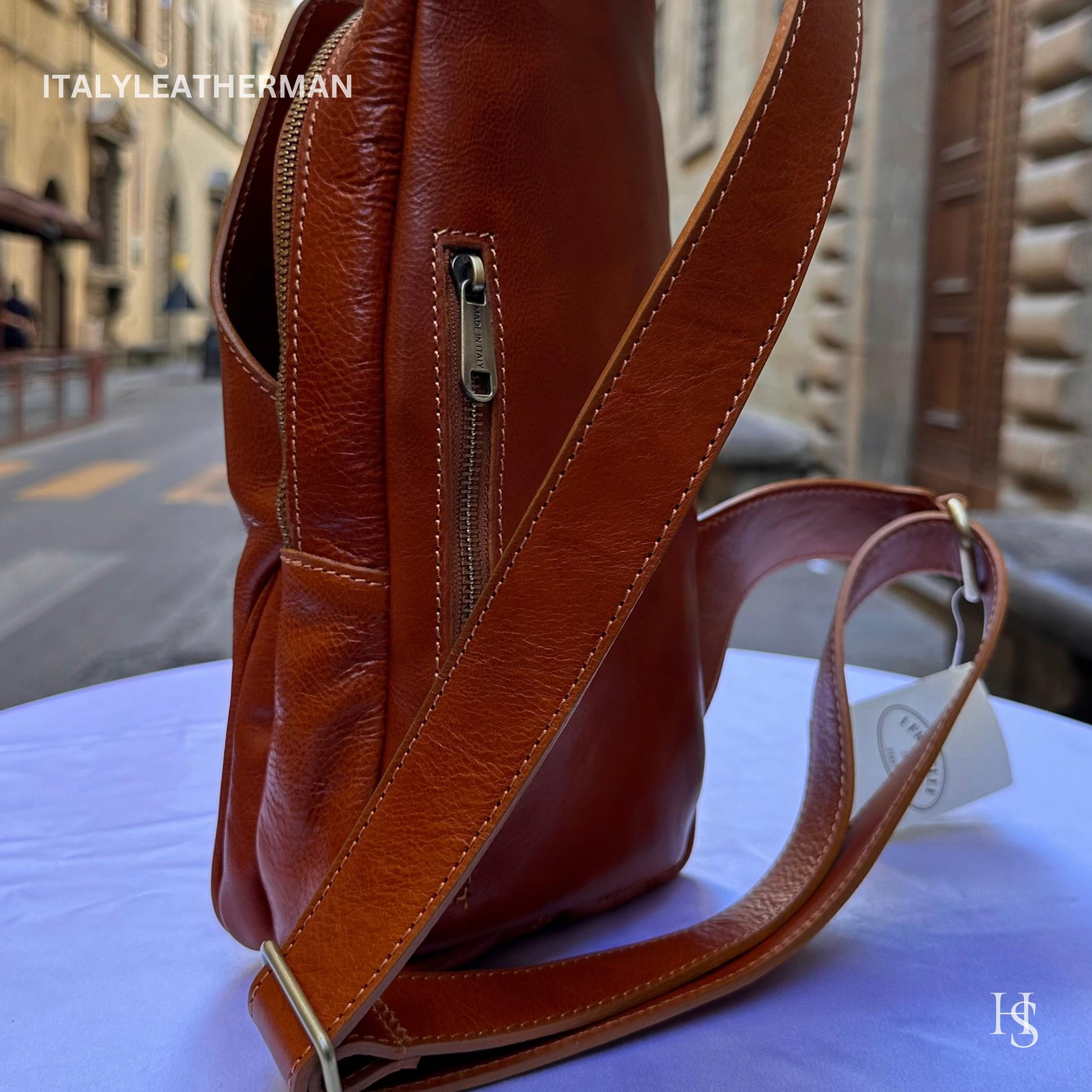 Italian Handmade Leather Sling Bag  Unisex Design, Made in Italy - Italy Leather Shop