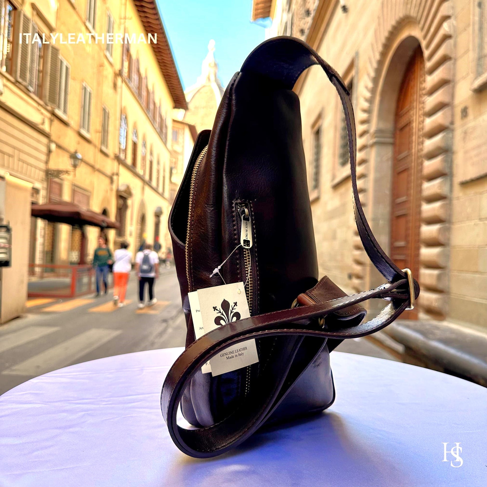 Italian Handmade Leather Sling Bag  Unisex Design, Made in Italy - Italy Leather Shop
