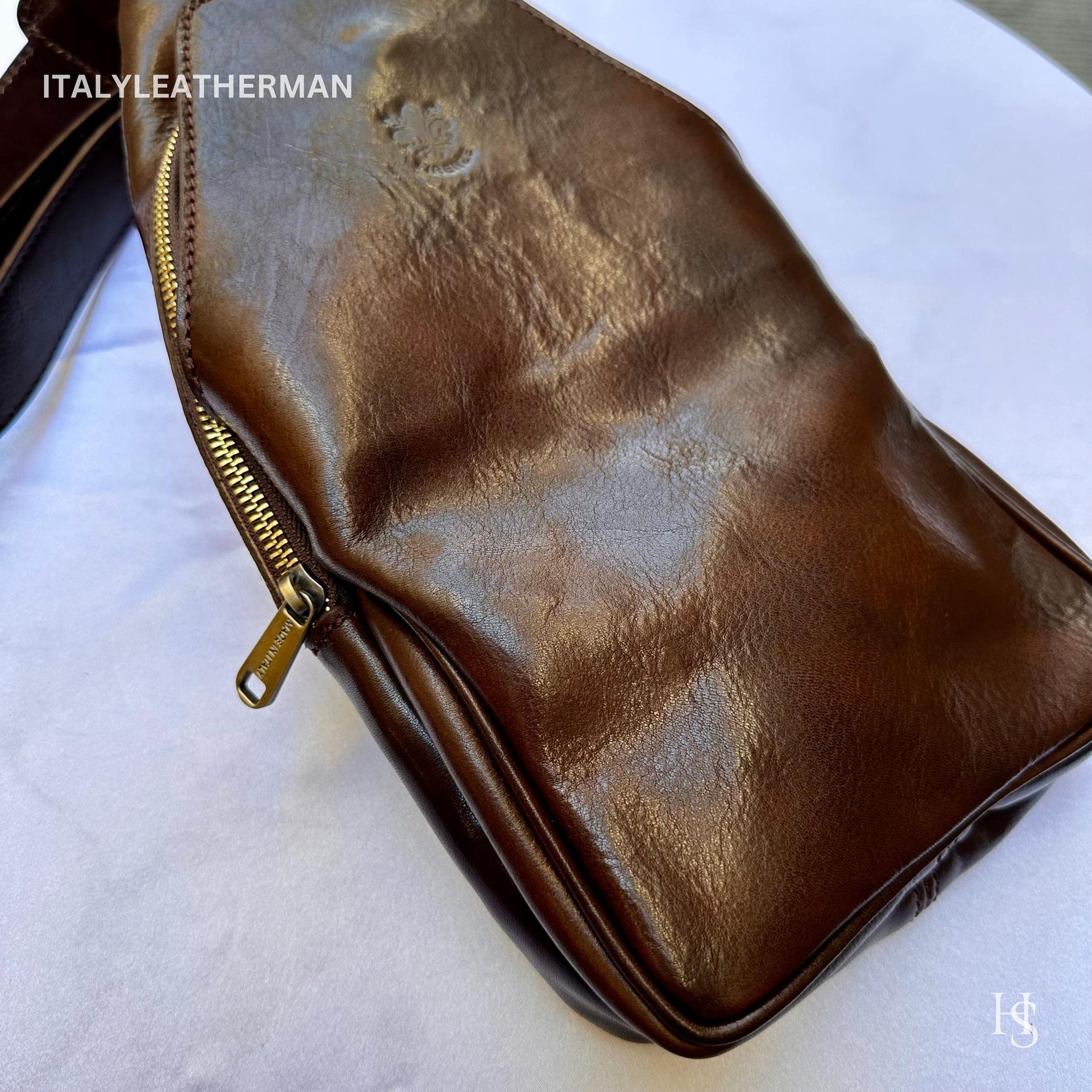 Italian Handmade Leather Sling Bag  Unisex Design, Made in Italy - Italy Leather Shop