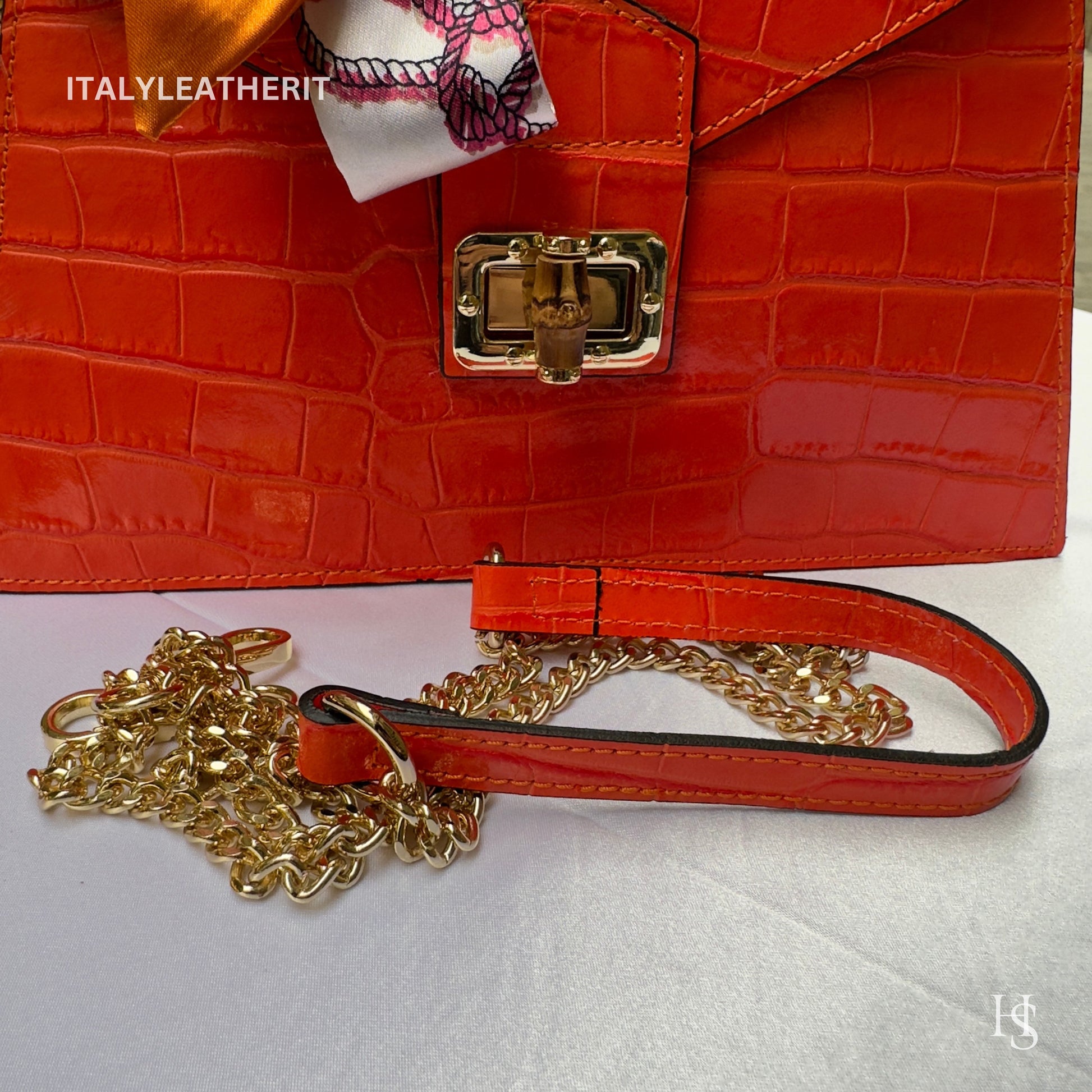 Italian Handmade Leather Bags For Women | Elegant Leather Tote From Florence | Orange Handbag Luxury Collection