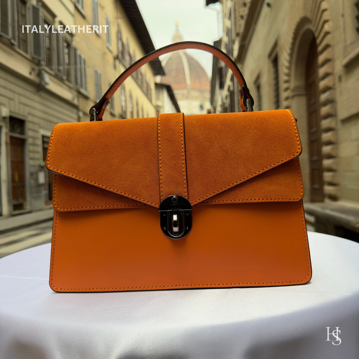 Italian Handmade Leather Bags For Women | Elegant Leather Tote From Florence | Orange Leather Tote | Orange Leather Bag