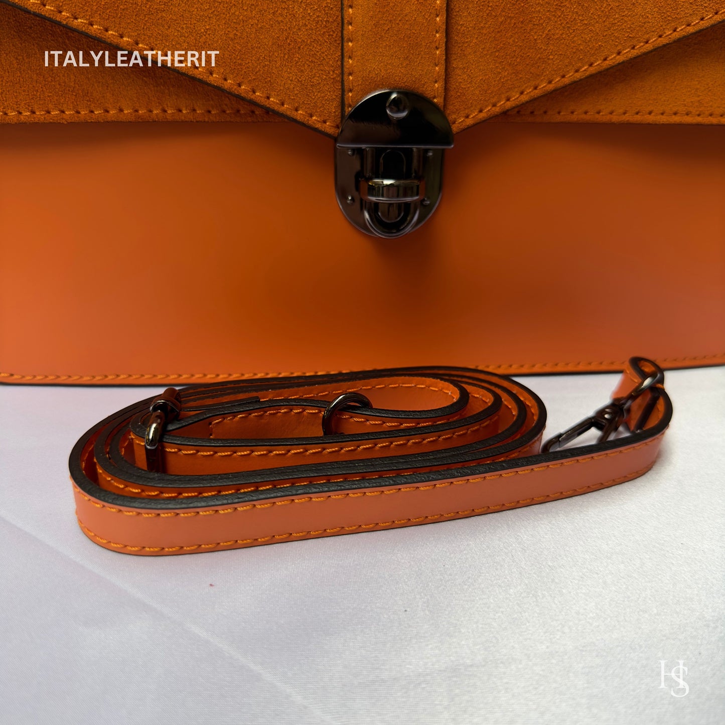 Italian Handmade Leather Bags For Women | Elegant Leather Tote From Florence | Orange Leather Tote | Orange Leather Bag