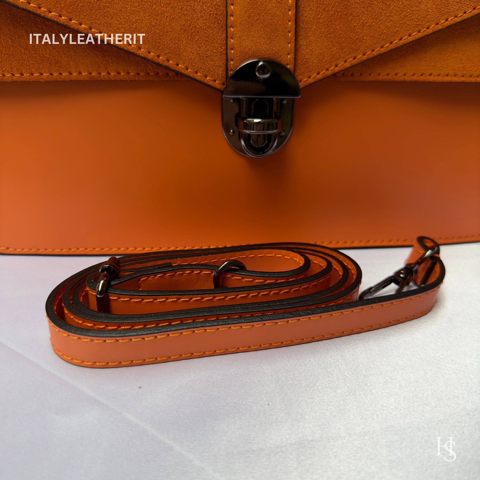 Italian Handmade Leather Bags For Women | Elegant Leather Tote From Florence | Orange Leather Tote | Orange Leather Bag