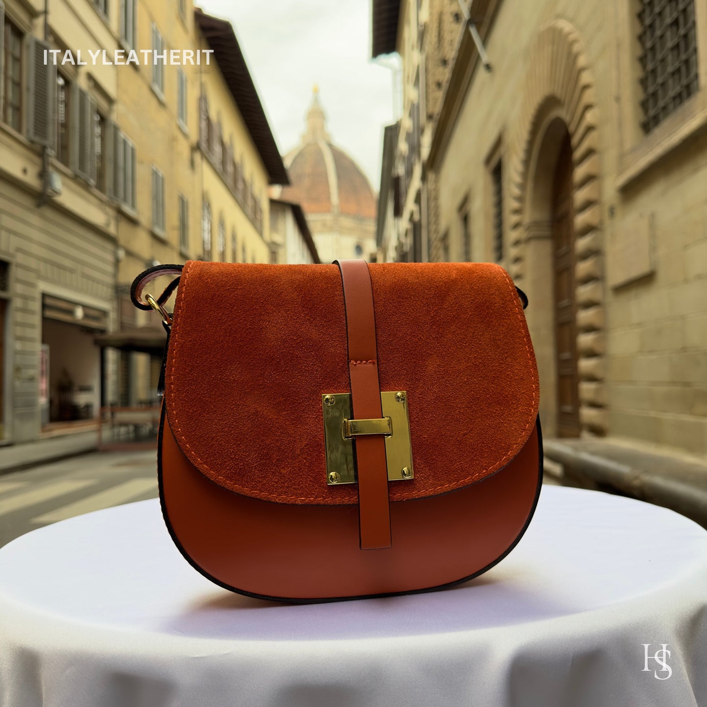 Italian Handmade Leather Bags for Women | Elegant Orange Leather Crossbody Bag from Florence, Gift For Her