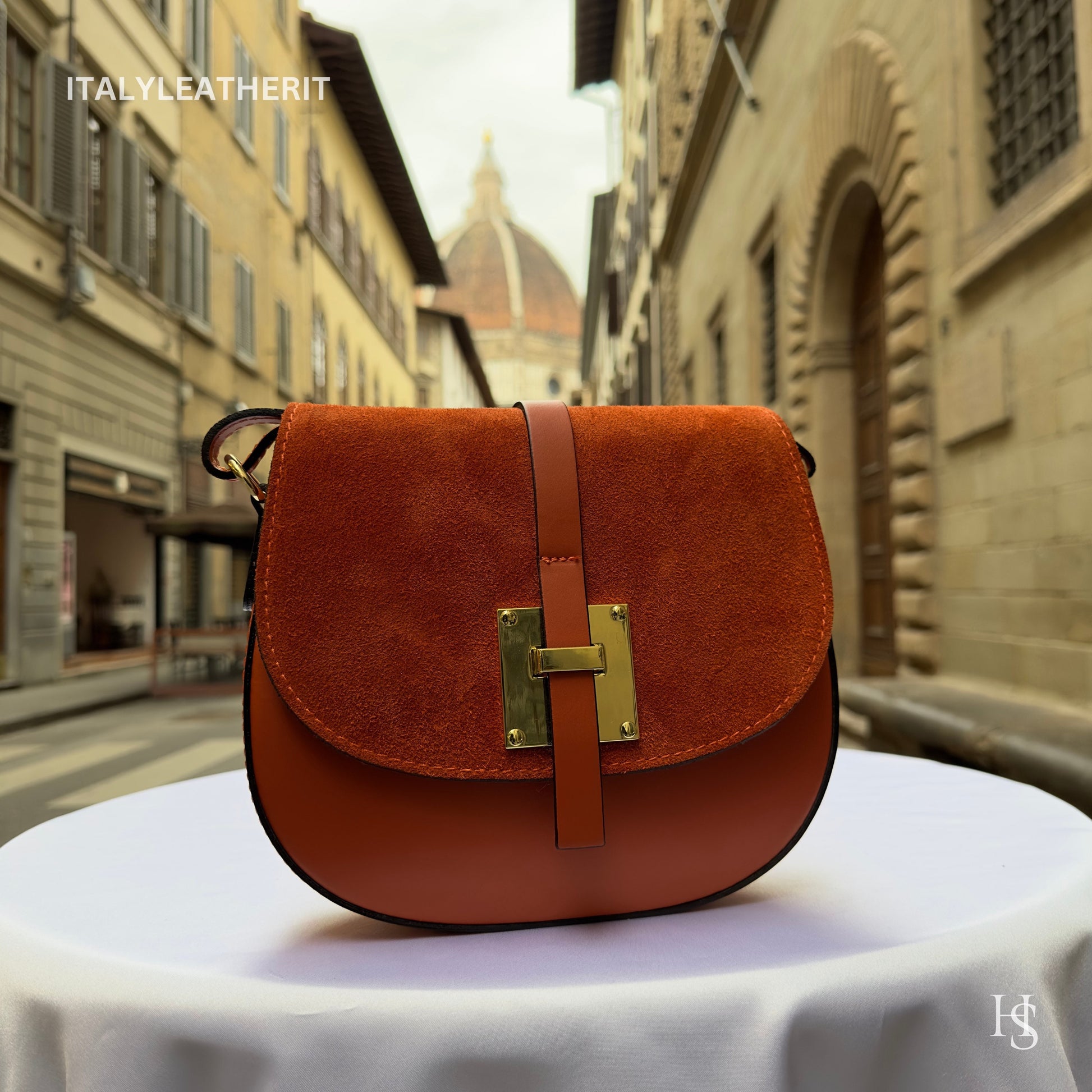 Italian Handmade Leather Bags for Women | Elegant Orange Leather Crossbody Bag from Florence, Gift For Her
