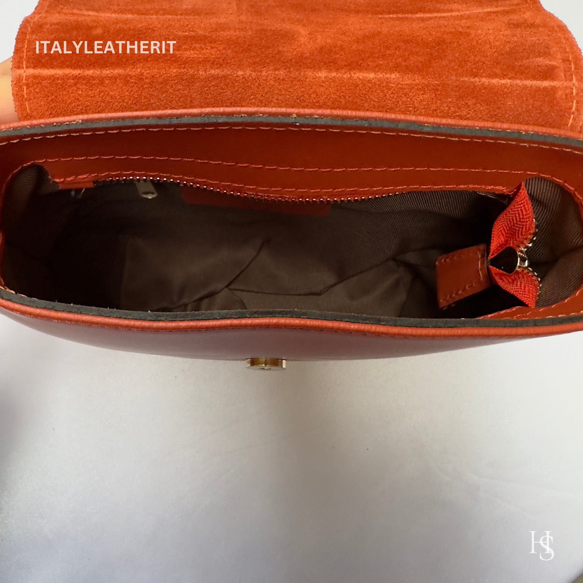 Italian Handmade Leather Bags for Women | Elegant Orange Leather Crossbody Bag from Florence, Gift For Her