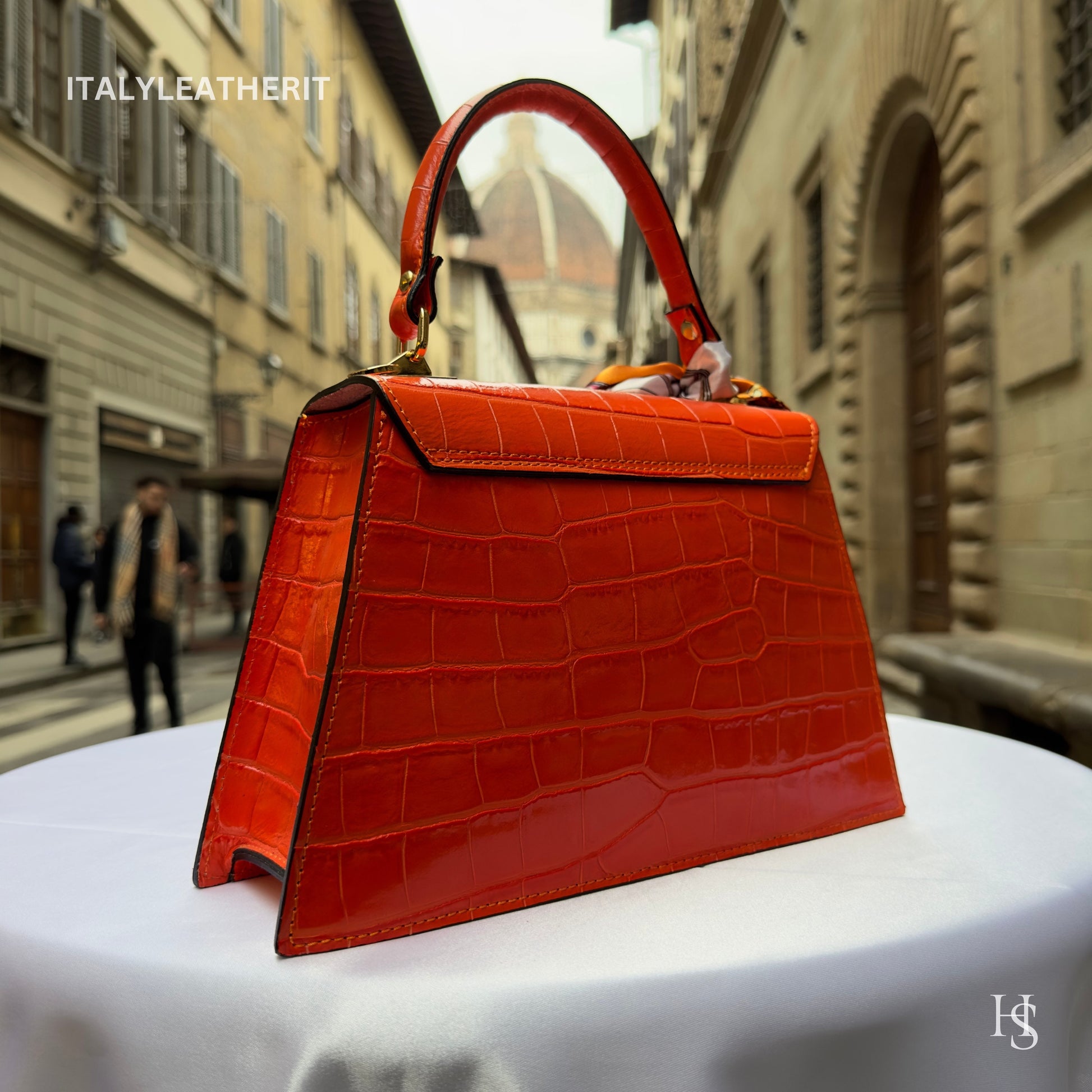 Italian Handmade Leather Bags For Women | Elegant Leather Tote From Florence | Orange Handbag Luxury Collection
