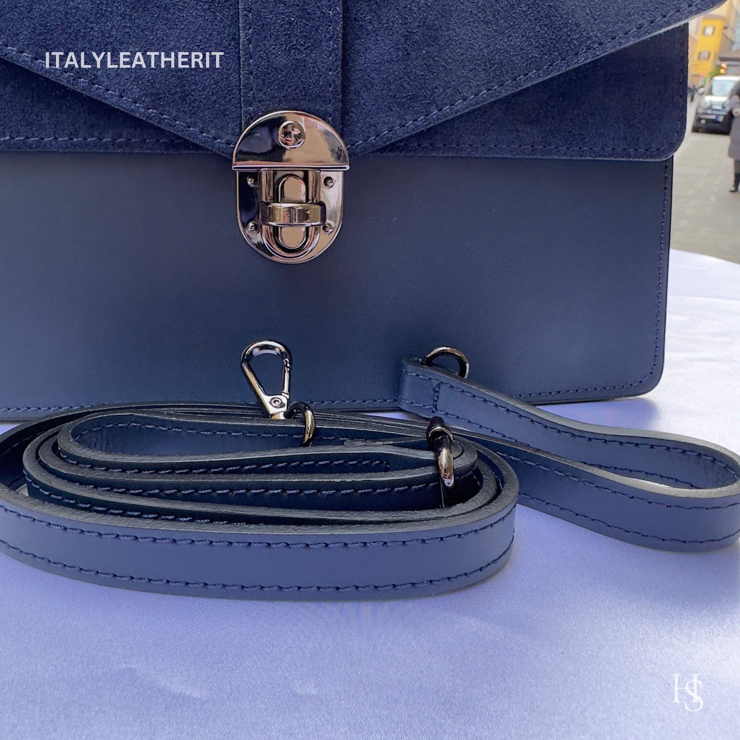 Italian Handmade Leather Bags For Women | Stylish Elegant Navy Blue Leather Tote From Florence