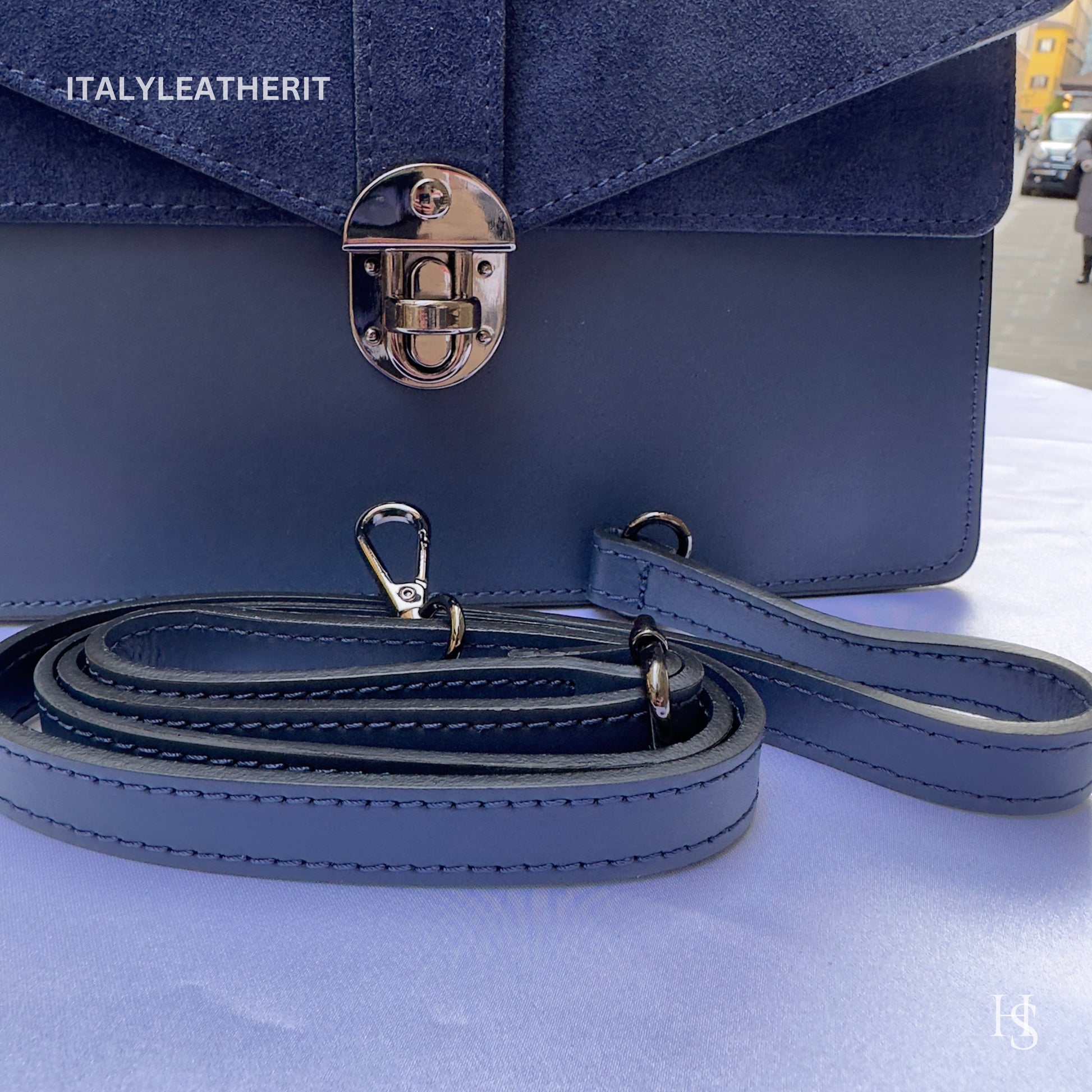 Italian Handmade Leather Bags For Women | Stylish Elegant Navy Blue Leather Tote From Florence