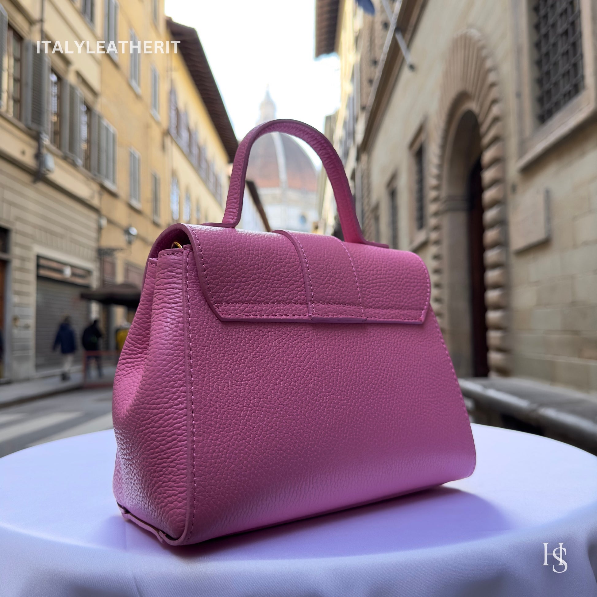 Italian Handmade Leather Bags For Women | Elegant Pink Top-Handle Handbag From Florence, Stylish Design