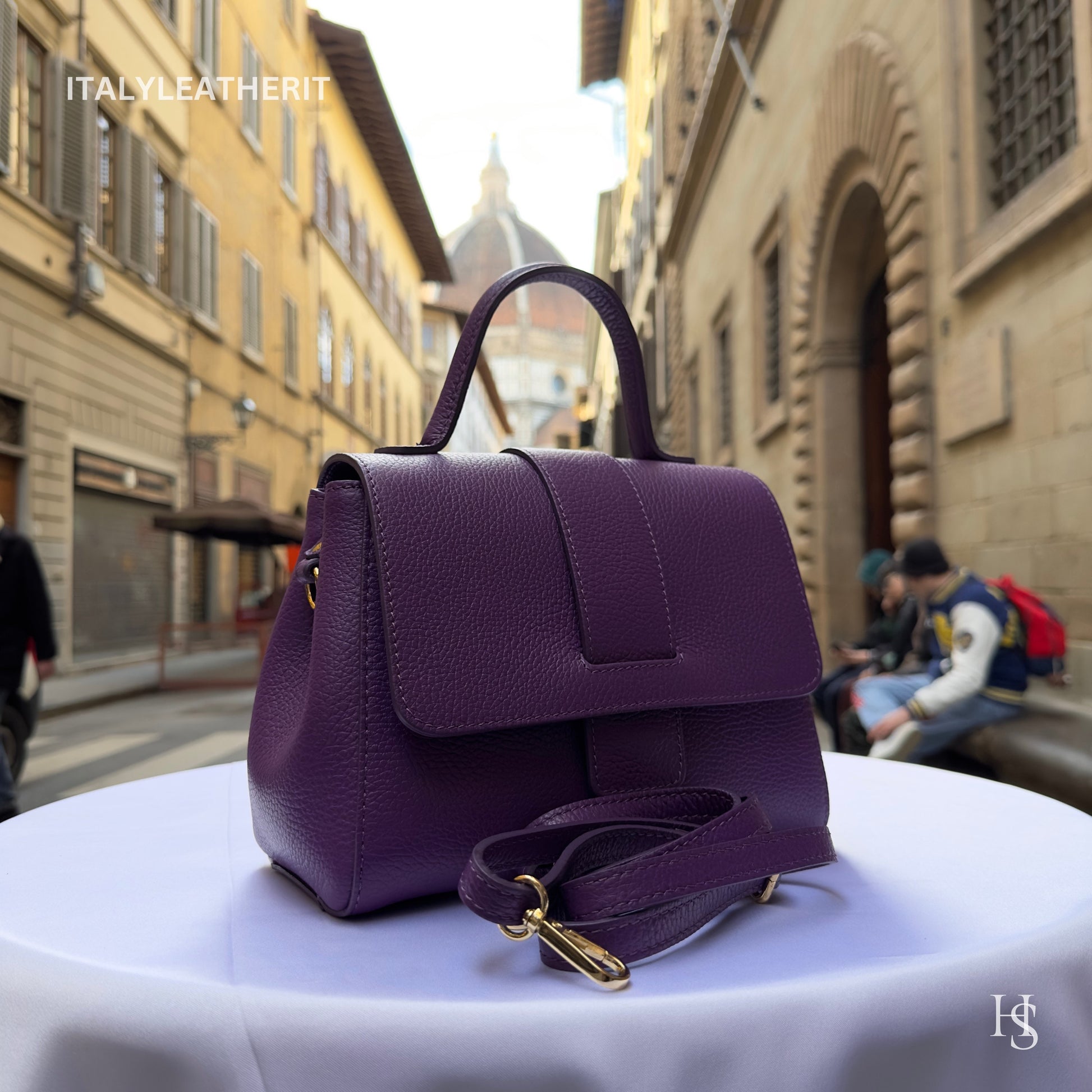 Italian Handmade Leather Bags For Women | Elegant Leather Tote From Florence | Purple Luxury Soft Handbag