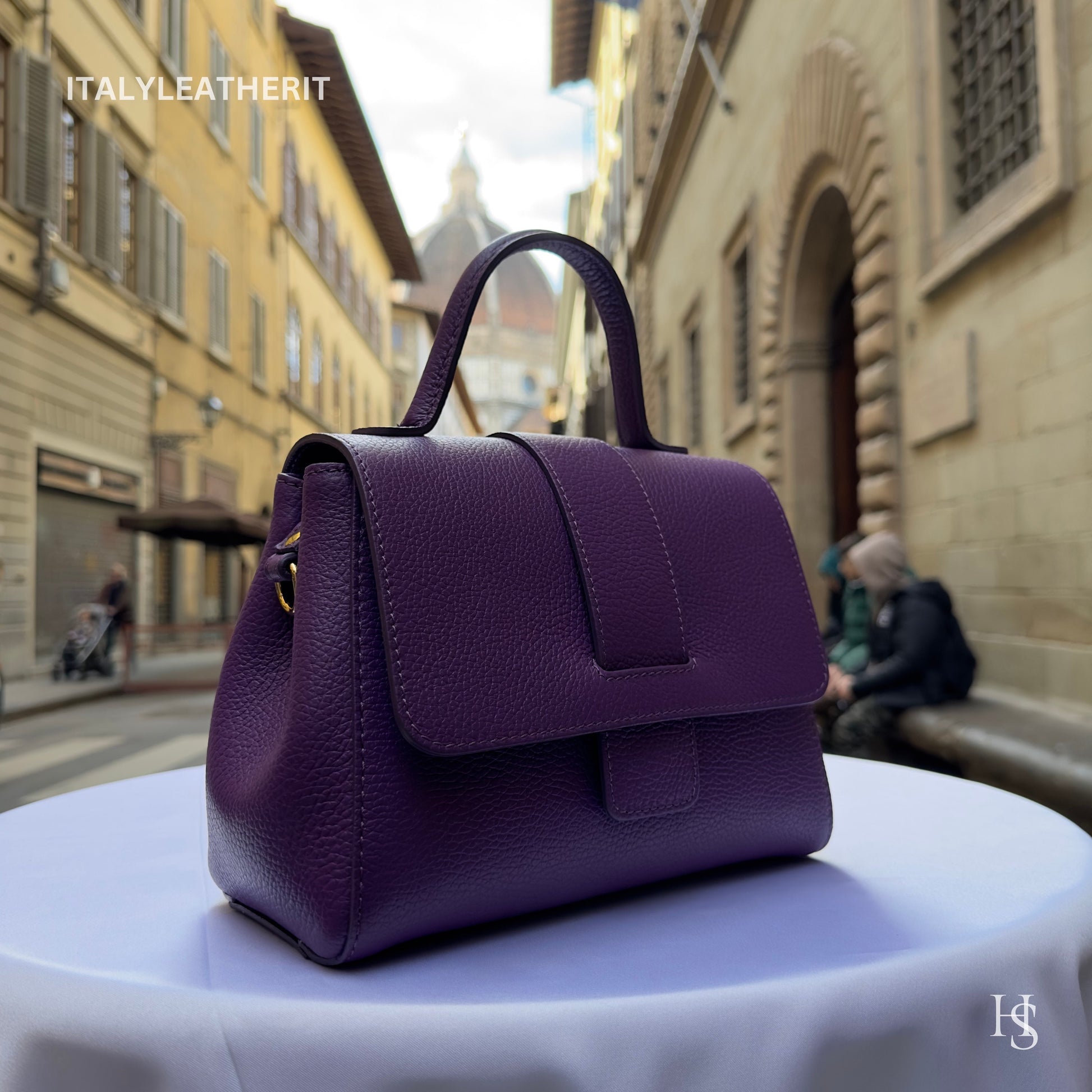 Italian Handmade Leather Bags For Women | Elegant Leather Tote From Florence | Purple Luxury Soft Handbag