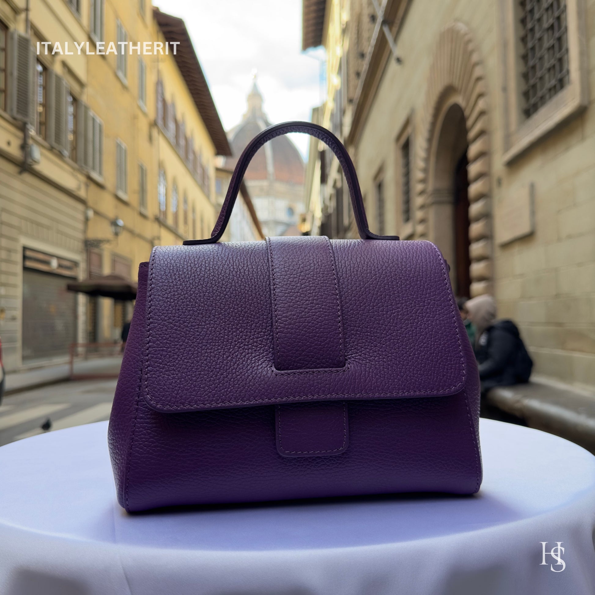Italian Handmade Leather Bags For Women | Elegant Leather Tote From Florence | Purple Luxury Soft Handbag