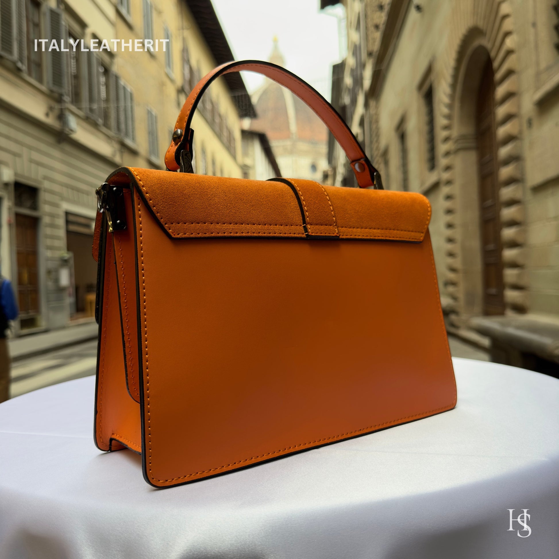 Italian Handmade Leather Bags For Women | Elegant Leather Tote From Florence | Orange Leather Tote | Orange Leather Bag