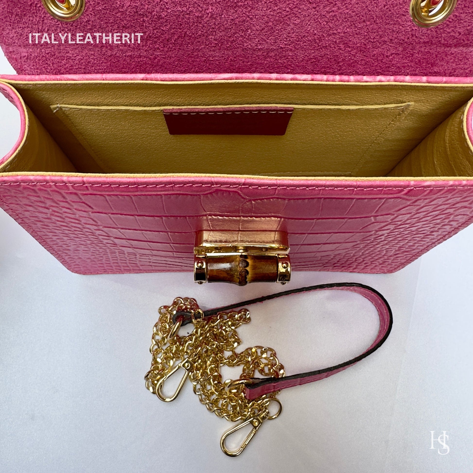 Italian Handmade Leather Bags For Woman l l Elegant Leather Tote From Florence, made in Italy, Pink Mini Crossbody Bag