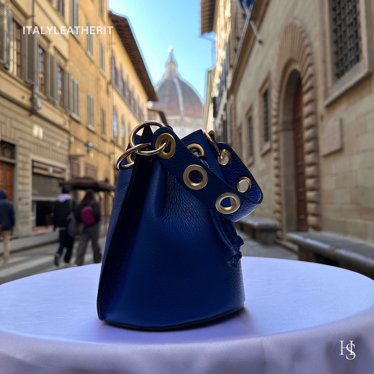 Italian Handmade Leather Bags For Women l l Elegant Leather Tote From Florence, Bucket bag, blue purse