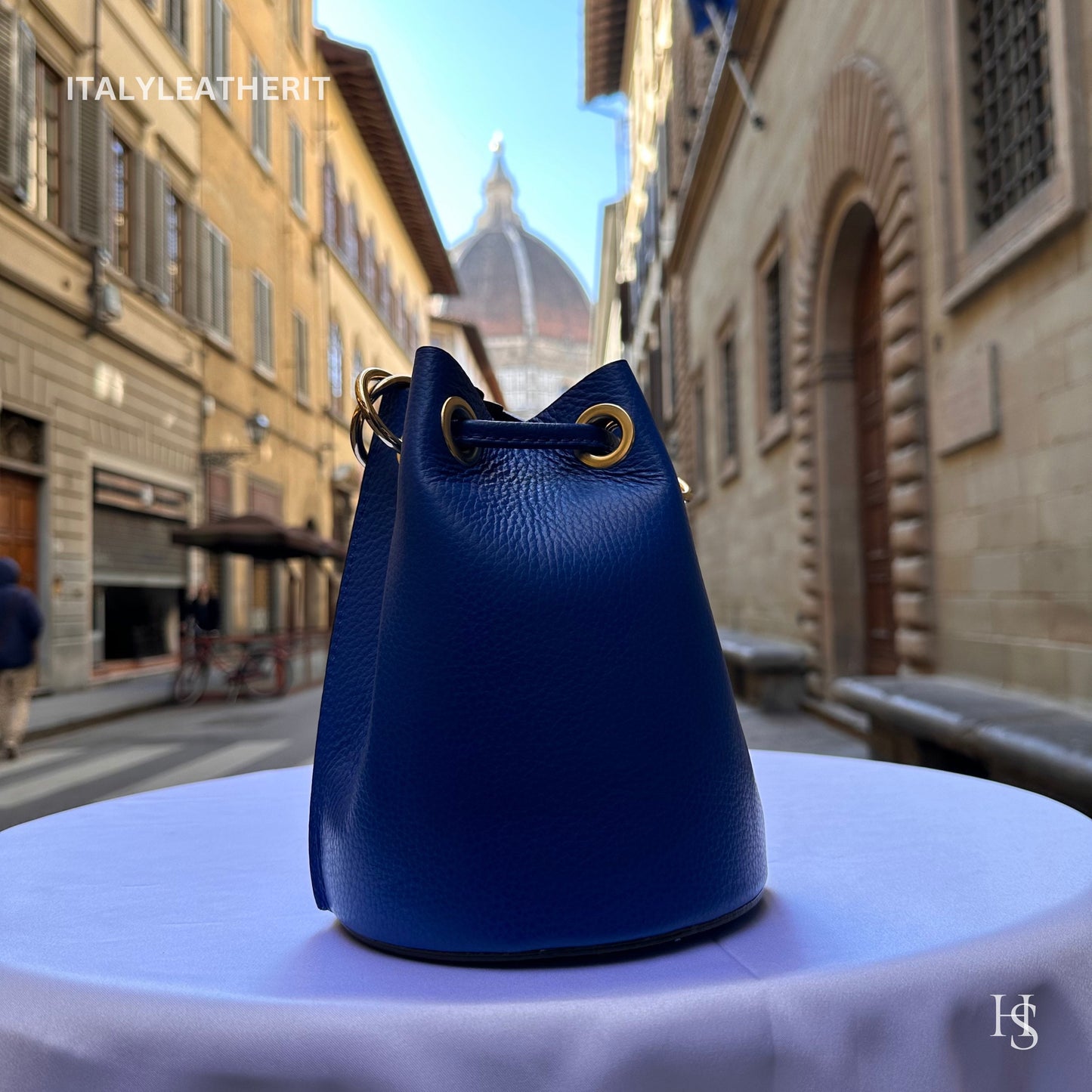 Italian Handmade Leather Bags For Women l l Elegant Leather Tote From Florence, Bucket bag, blue purse