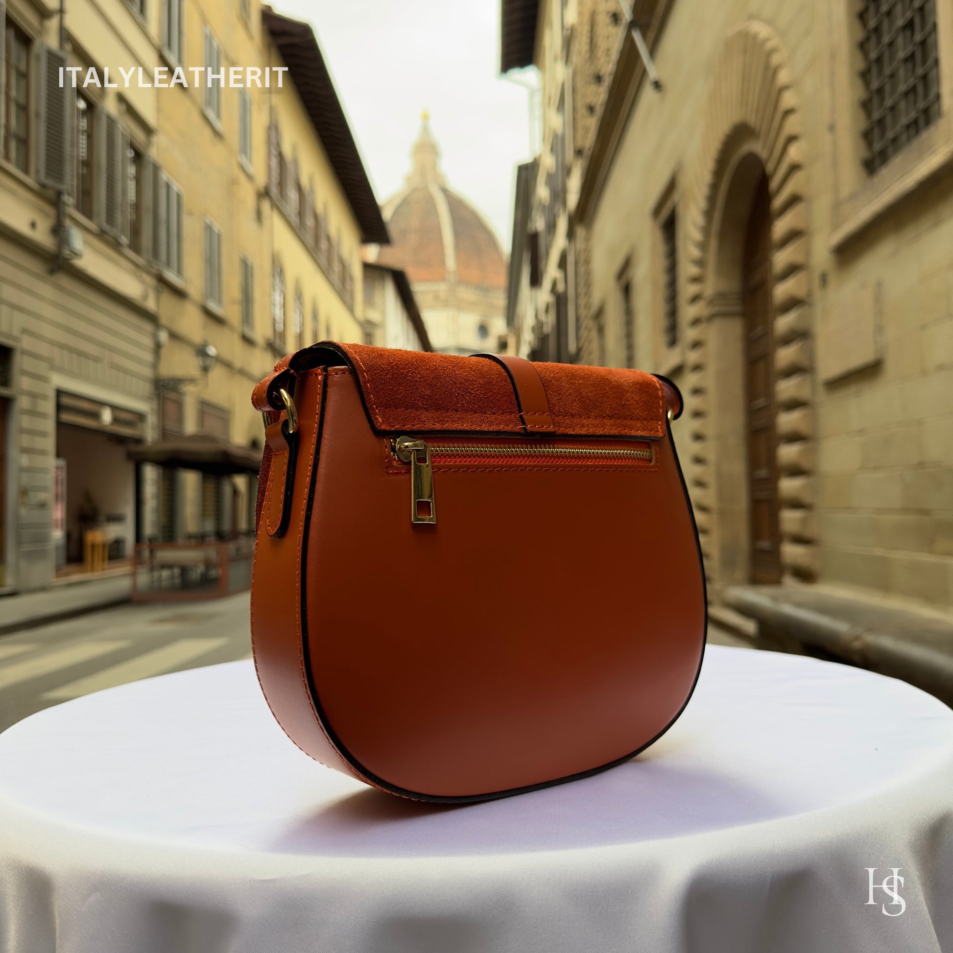 Italian Handmade Leather Bags for Women | Elegant Orange Leather Crossbody Bag from Florence, Gift For Her