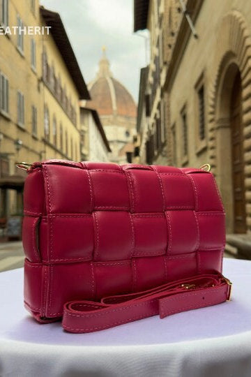 Italian Handmade Leather Bags for Women | Elegant Pink Leather Crossbody Bag from Florence