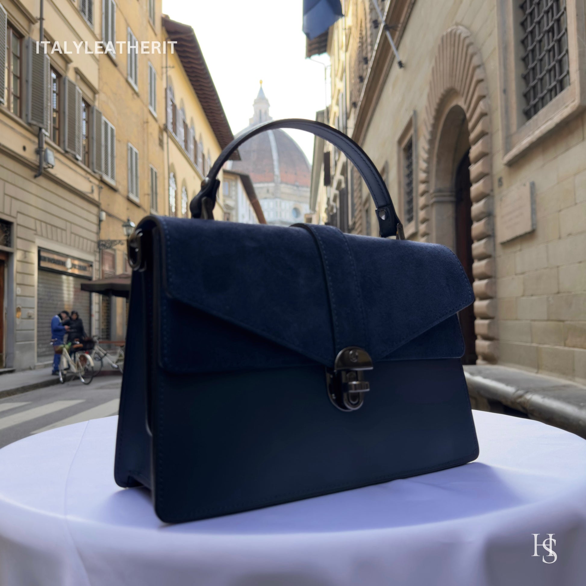 Italian Handmade Leather Bags For Women | Stylish Elegant Navy Blue Leather Tote From Florence