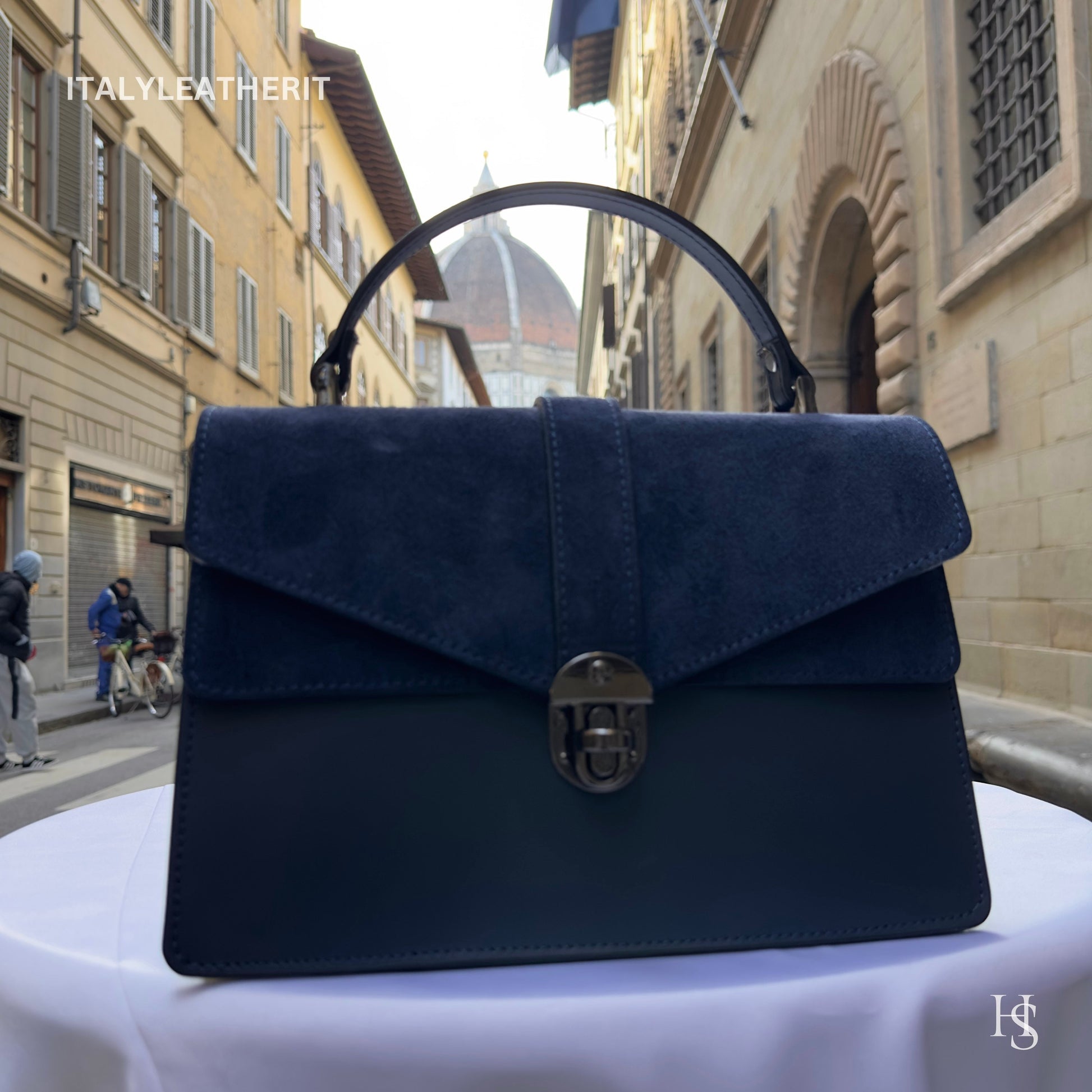Italian Handmade Leather Bags For Women | Stylish Elegant Navy Blue Leather Tote From Florence
