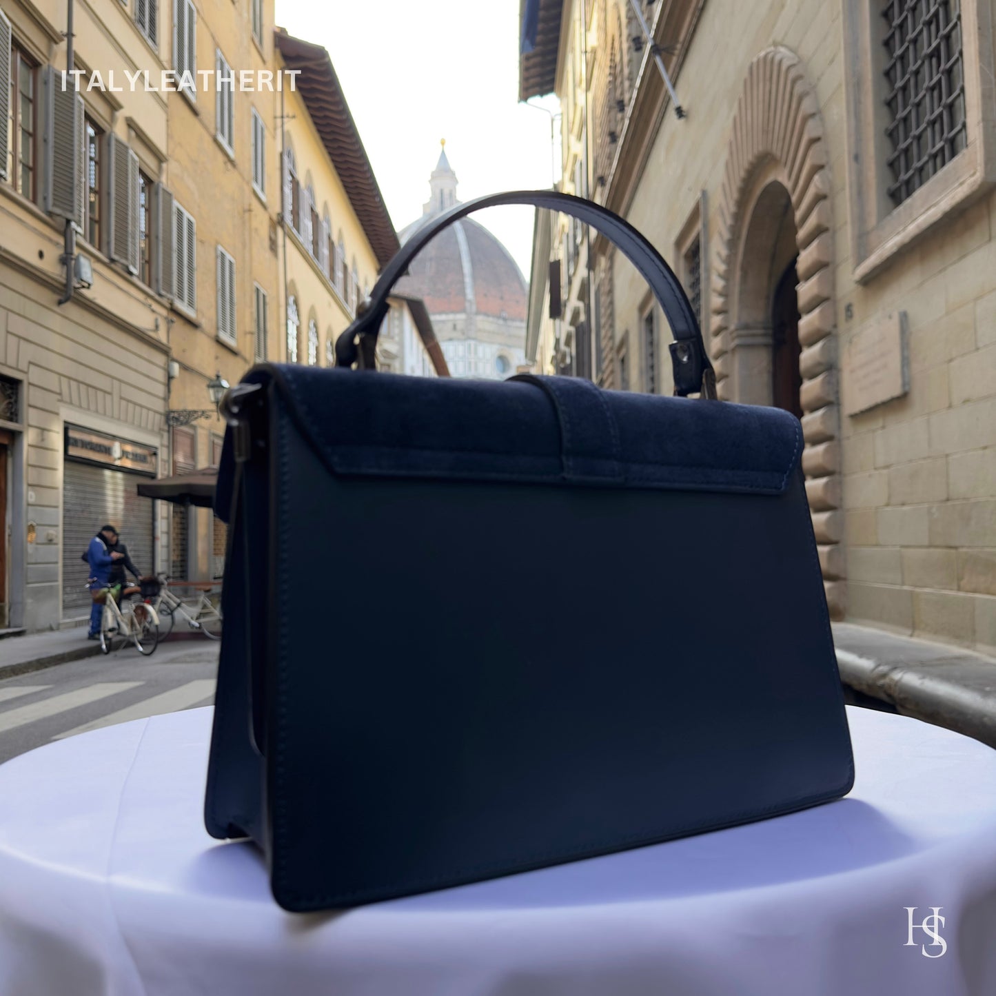 Italian Handmade Leather Bags For Women | Stylish Elegant Navy Blue Leather Tote From Florence
