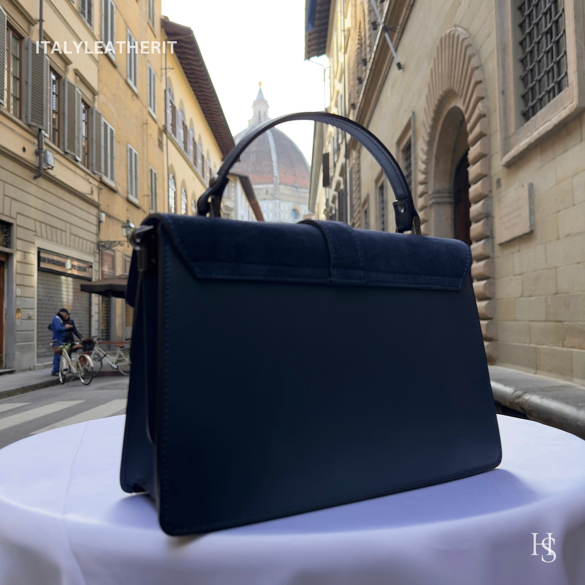 Italian Handmade Leather Bags For Women | Stylish Elegant Navy Blue Leather Tote From Florence