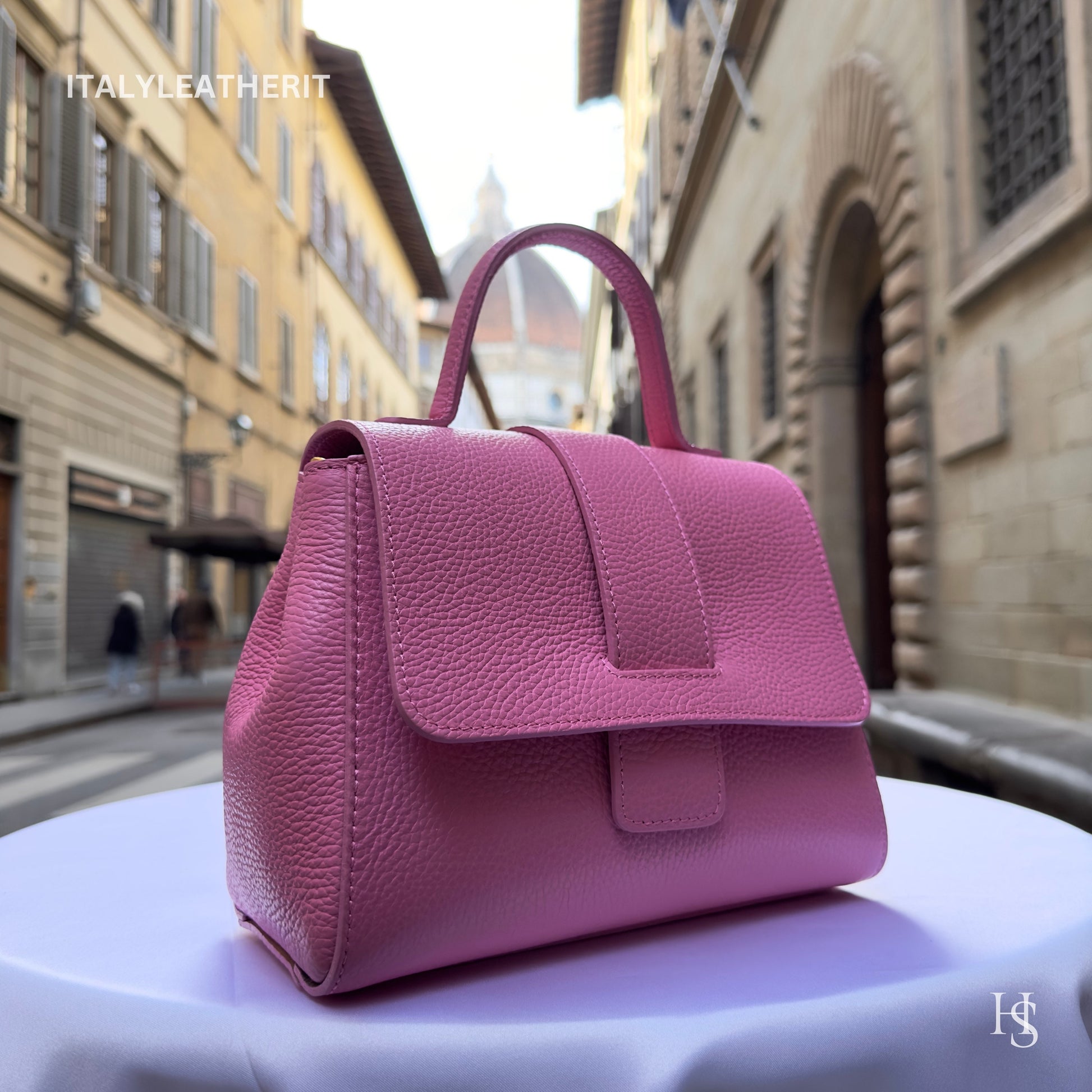Italian Handmade Leather Bags For Women | Elegant Pink Top-Handle Handbag From Florence, Stylish Design