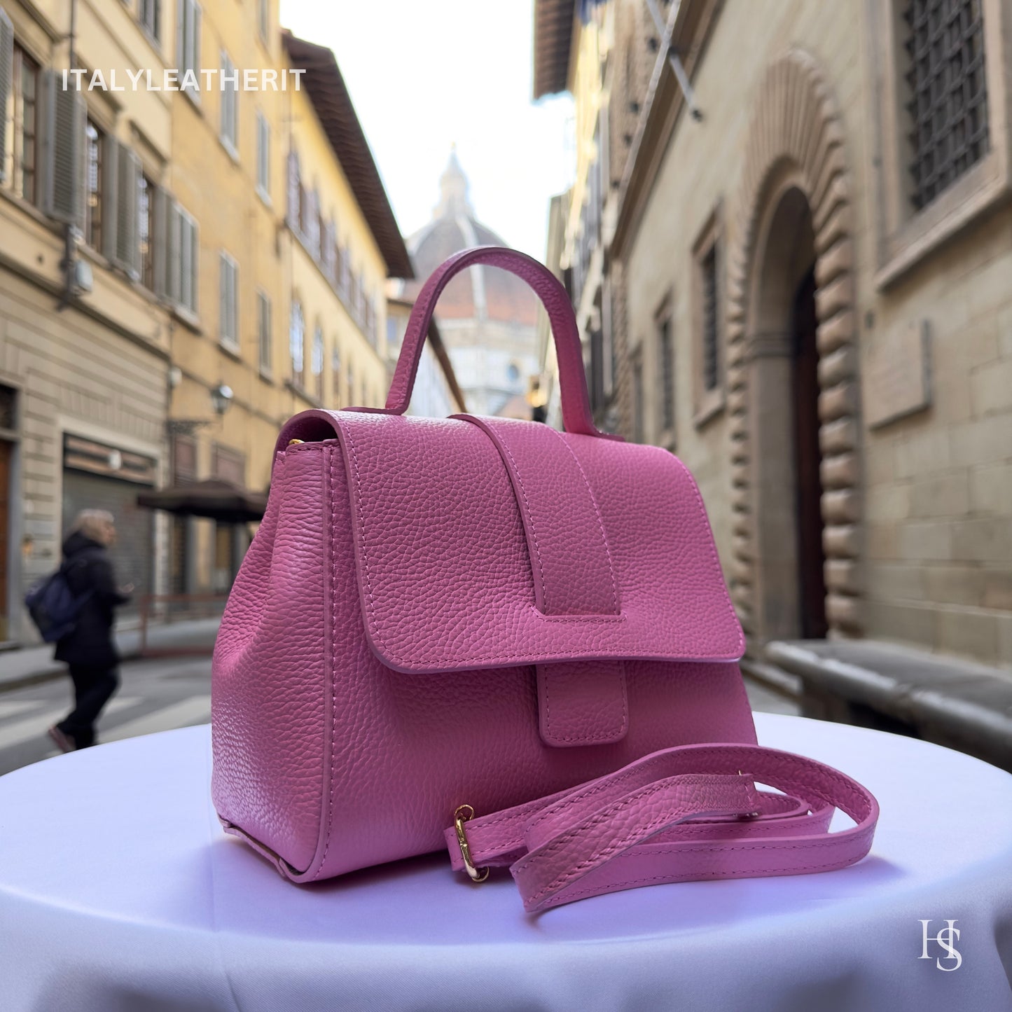 Italian Handmade Leather Bags For Women | Elegant Pink Top-Handle Handbag From Florence, Stylish Design