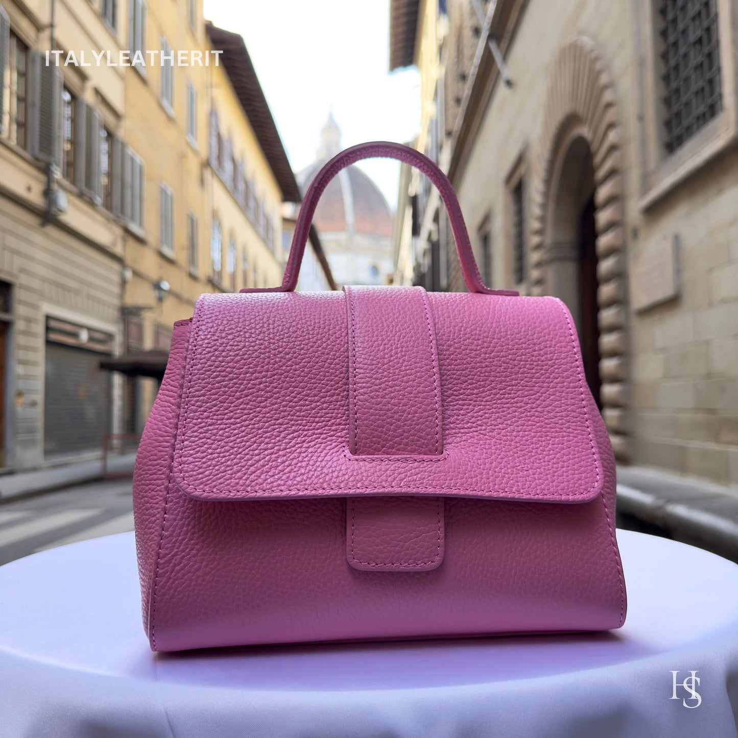 Italian Handmade Leather Bags For Women | Elegant Pink Top-Handle Handbag From Florence, Stylish Design
