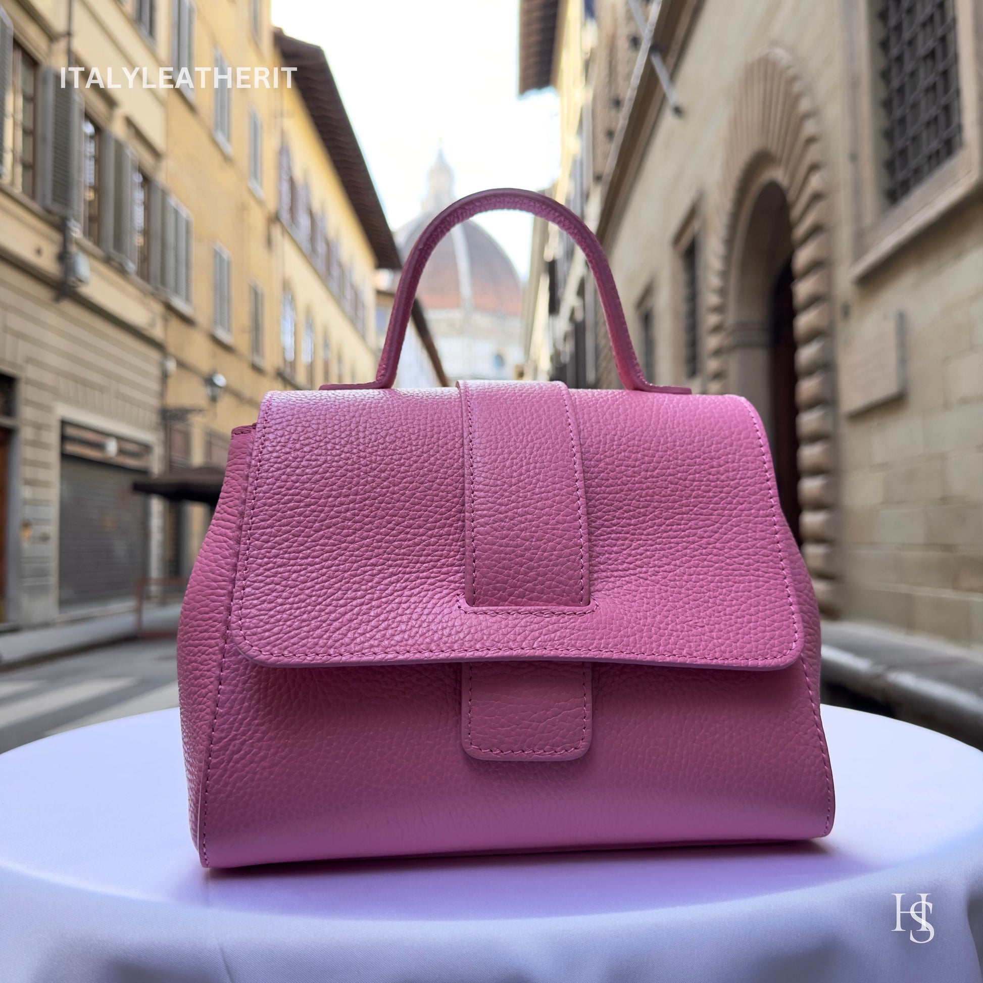 Italian Handmade Leather Bags For Women | Elegant Pink Top-Handle Handbag From Florence, Stylish Design