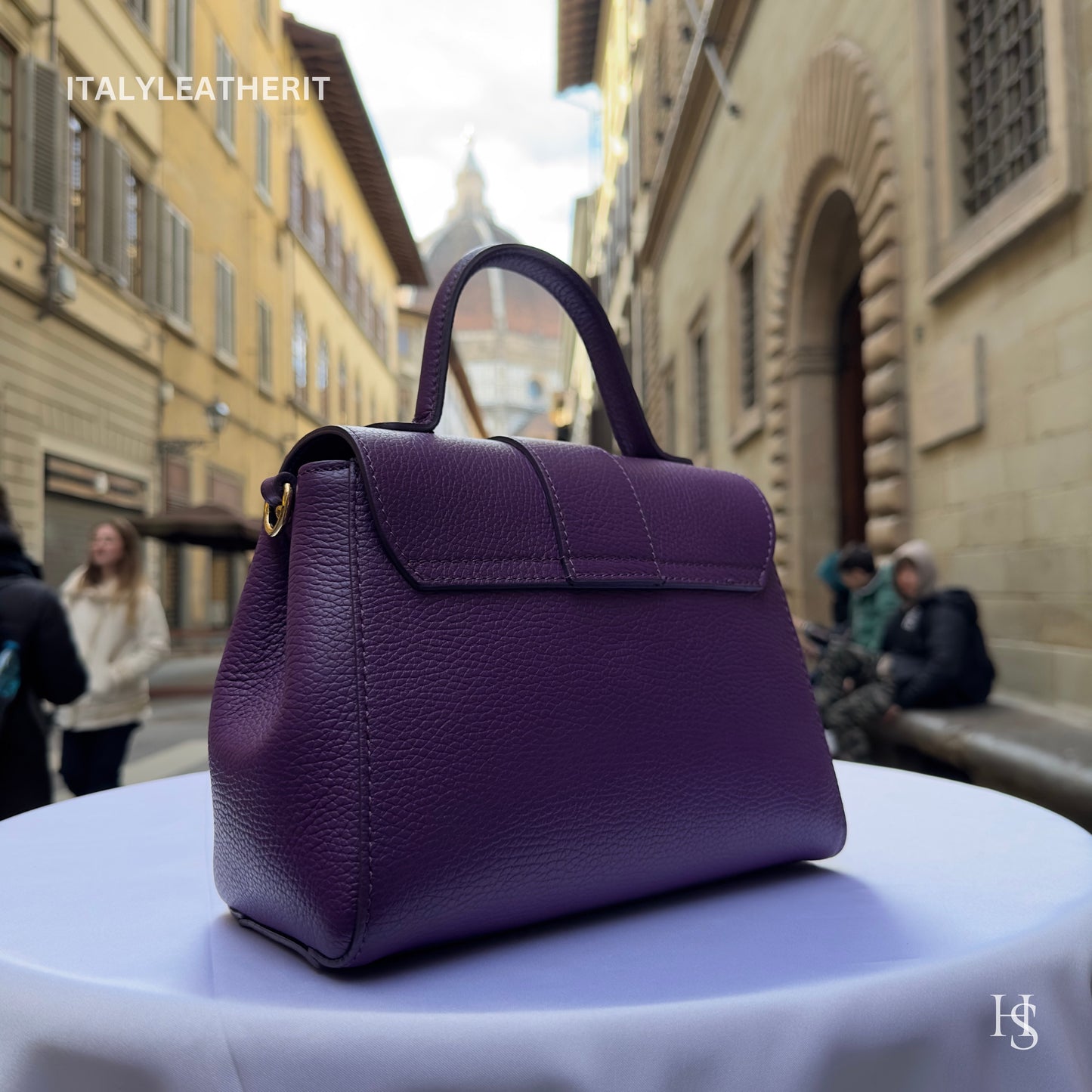 Italian Handmade Leather Bags For Women | Elegant Leather Tote From Florence | Purple Luxury Soft Handbag